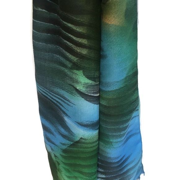 Scarf with abstract pattern in blues & green - Picture 8 of 10